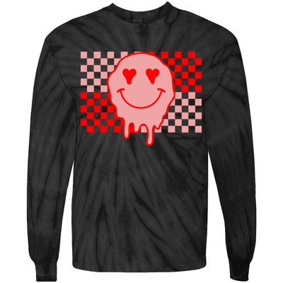Retro Groovy Valentines Day Hippie Smile Tie-Dye Long Sleeve Shirt