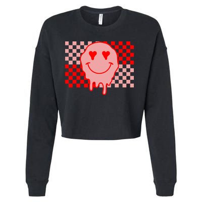 Retro Groovy Valentines Day Hippie Smile Cropped Pullover Crew