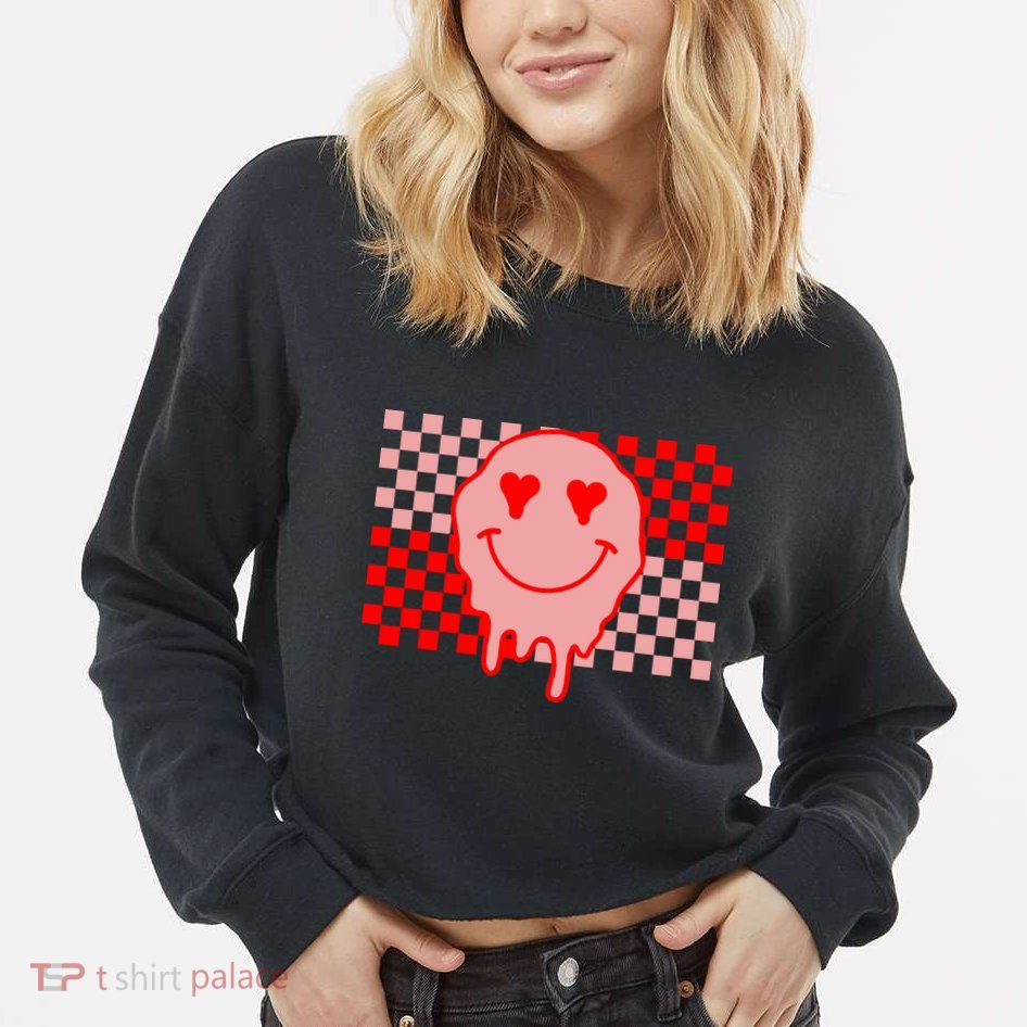 Retro Groovy Valentines Day Hippie Smile Cropped Pullover Crew