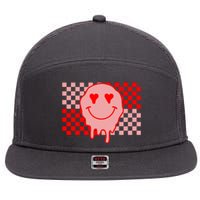 Retro Groovy Valentines Day Hippie Smile 7 Panel Mesh Trucker Snapback Hat