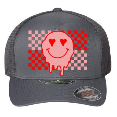 Retro Groovy Valentines Day Hippie Smile Flexfit Unipanel Trucker Cap