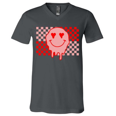 Retro Groovy Valentines Day Hippie Smile V-Neck T-Shirt