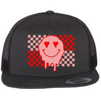 Retro Groovy Valentines Day Hippie Smile Flat Bill Trucker Hat