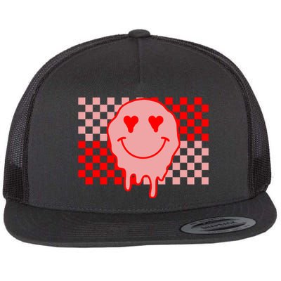 Retro Groovy Valentines Day Hippie Smile Flat Bill Trucker Hat