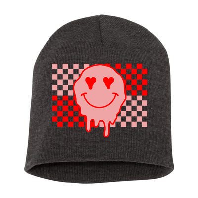 Retro Groovy Valentines Day Hippie Smile Short Acrylic Beanie