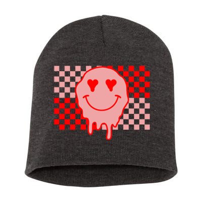 Retro Groovy Valentines Day Hippie Smile Short Acrylic Beanie