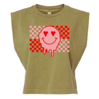 Retro Groovy Valentines Day Hippie Smile Garment-Dyed Women's Muscle Tee