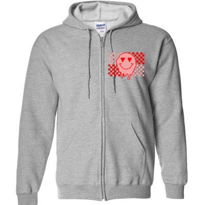 Retro Groovy Valentines Day Hippie Smile Full Zip Hoodie