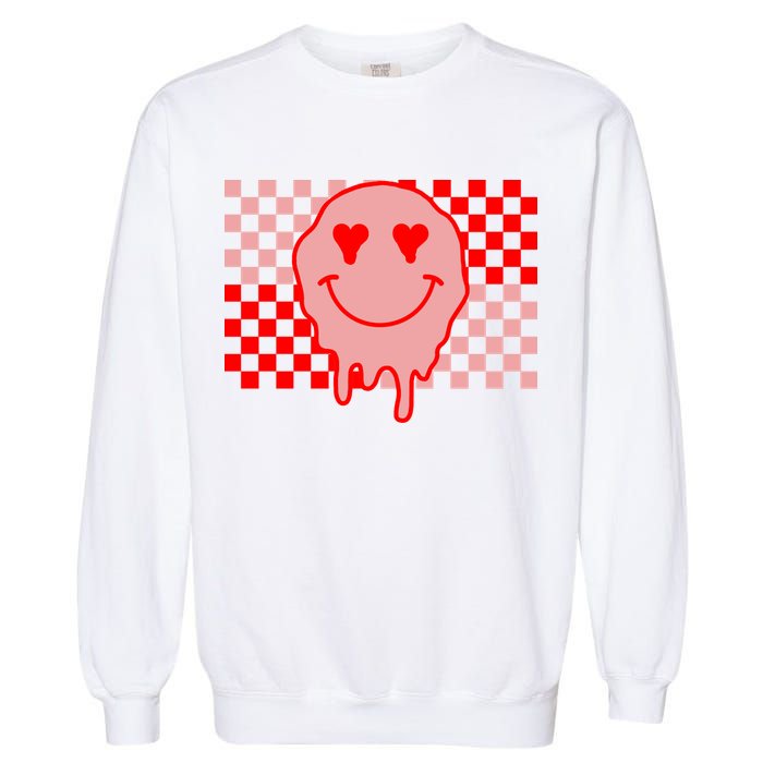 Retro Groovy Valentines Day Hippie Smile Garment-Dyed Sweatshirt