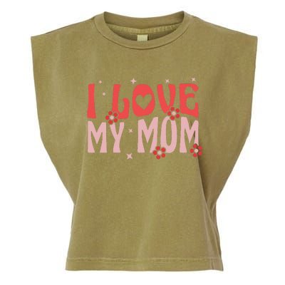 Retro Groovy Valentines Day I Love My Mom Garment-Dyed Women's Muscle Tee