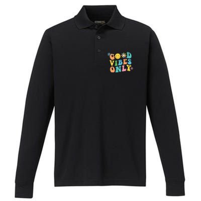 Retro Good Vibes Only Inspirational Positive Inspired Performance Long Sleeve Polo