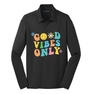 Retro Good Vibes Only Inspirational Positive Inspired Silk Touch Performance Long Sleeve Polo