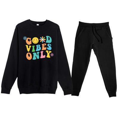 Retro Good Vibes Only Inspirational Positive Inspired Premium Crewneck Sweatsuit Set