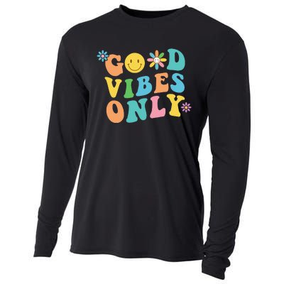 Retro Good Vibes Only Inspirational Positive Inspired Cooling Performance Long Sleeve Crew