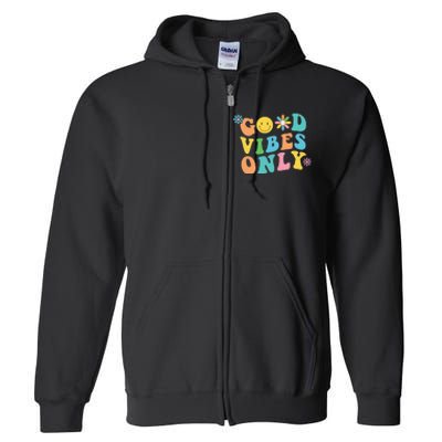 Retro Good Vibes Only Inspirational Positive Inspired Full Zip Hoodie