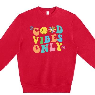 Retro Good Vibes Only Inspirational Positive Inspired Premium Crewneck Sweatshirt