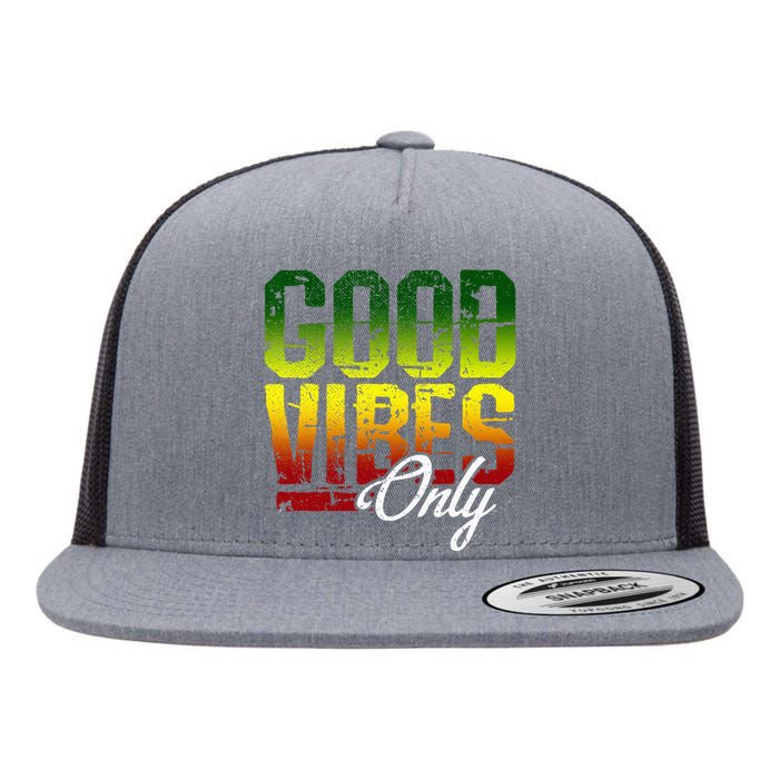 Reggae Good Vibes Only Jamaica One Love Rasta Flat Bill Trucker Hat