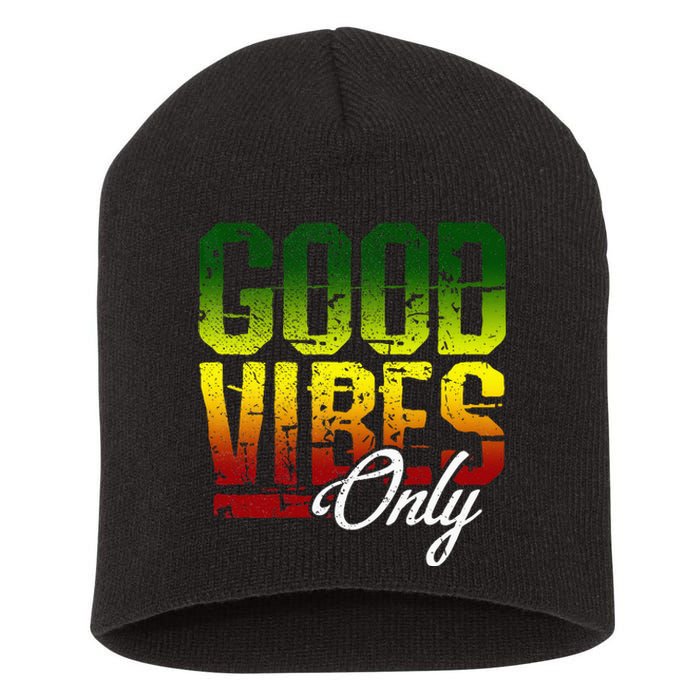 Reggae Good Vibes Only Jamaica One Love Rasta Short Acrylic Beanie