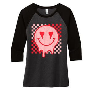 Retro Groovy Valentines Day Hippie Heart Funny Matching Women's Tri-Blend 3/4-Sleeve Raglan Shirt