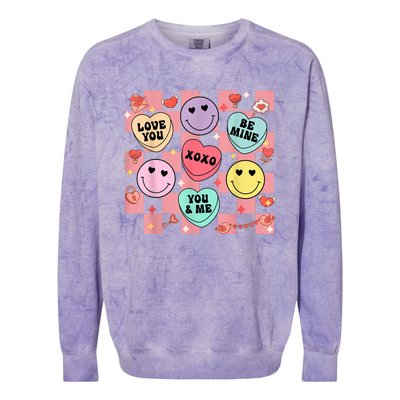 Retro Groovy Valentines Smile Candy Heart Happy Face Colorblast Crewneck Sweatshirt