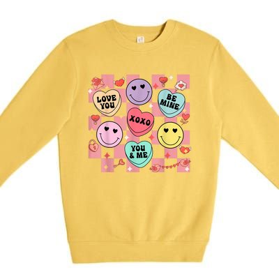 Retro Groovy Valentines Smile Candy Heart Happy Face Premium Crewneck Sweatshirt