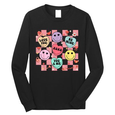 Retro Groovy Valentines Smile Candy Heart Happy Face Long Sleeve Shirt