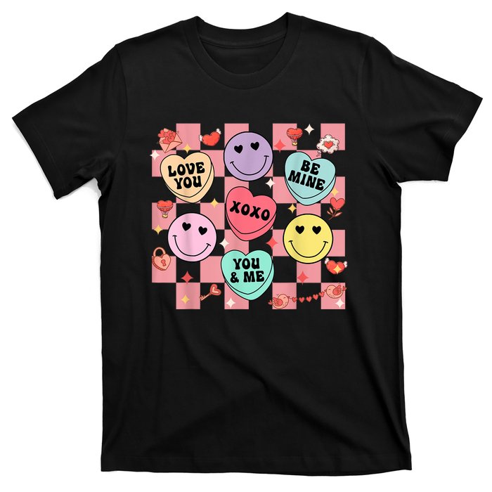 Retro Groovy Valentines Smile Candy Heart Happy Face T-Shirt