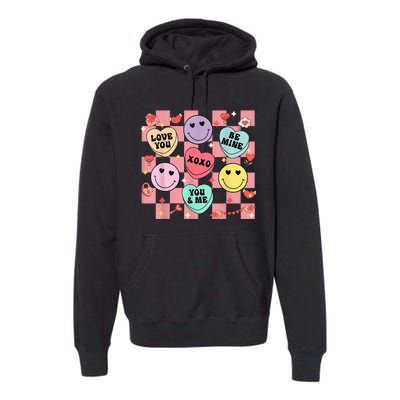 Retro Groovy Valentines Smile Candy Heart Happy Face Premium Hoodie