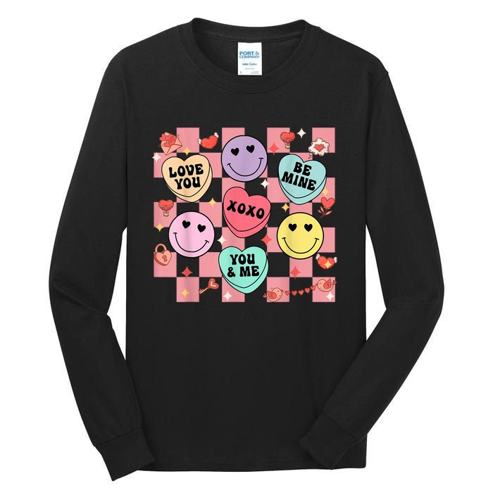 Retro Groovy Valentines Smile Candy Heart Happy Face Tall Long Sleeve T-Shirt