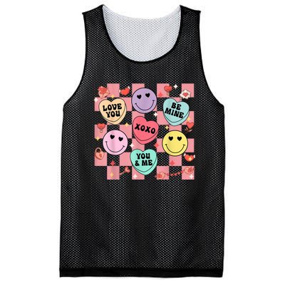 Retro Groovy Valentines Smile Candy Heart Happy Face Mesh Reversible Basketball Jersey Tank