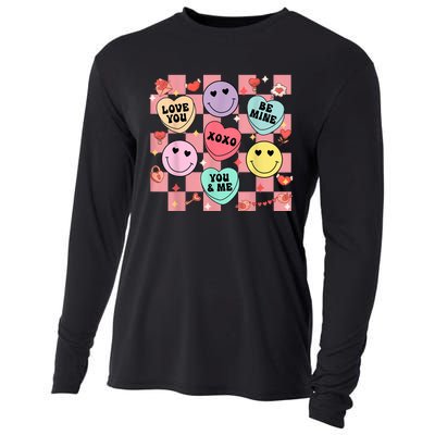 Retro Groovy Valentines Smile Candy Heart Happy Face Cooling Performance Long Sleeve Crew