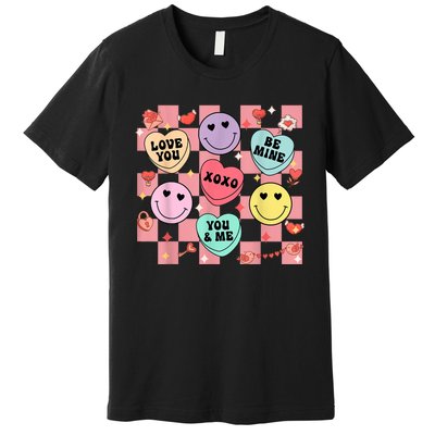 Retro Groovy Valentines Smile Candy Heart Happy Face Premium T-Shirt