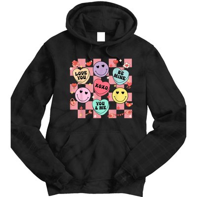 Retro Groovy Valentines Smile Candy Heart Happy Face Tie Dye Hoodie