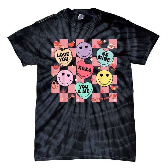 Retro Groovy Valentines Smile Candy Heart Happy Face Tie-Dye T-Shirt