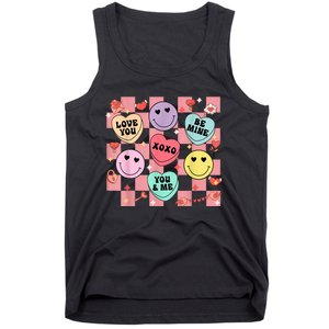 Retro Groovy Valentines Smile Candy Heart Happy Face Tank Top