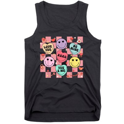 Retro Groovy Valentines Smile Candy Heart Happy Face Tank Top