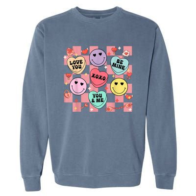 Retro Groovy Valentines Smile Candy Heart Happy Face Garment-Dyed Sweatshirt