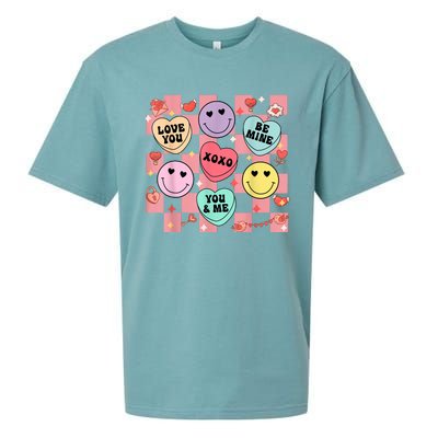 Retro Groovy Valentines Smile Candy Heart Happy Face Sueded Cloud Jersey T-Shirt