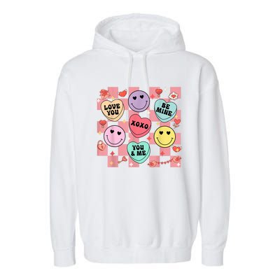 Retro Groovy Valentines Smile Candy Heart Happy Face Garment-Dyed Fleece Hoodie