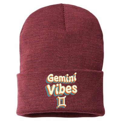 Retro Gemini Vibes Funny Gemini Zodiac Birthday Decorations Sustainable Knit Beanie