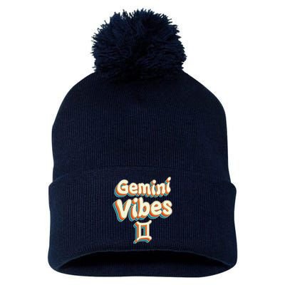 Retro Gemini Vibes Funny Gemini Zodiac Birthday Decorations Pom Pom 12in Knit Beanie