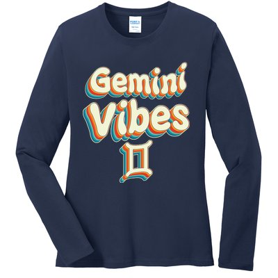 Retro Gemini Vibes Funny Gemini Zodiac Birthday Decorations Ladies Long Sleeve Shirt