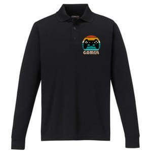 Retro Gamer Video Games Player Gaming Ns Gift Performance Long Sleeve Polo