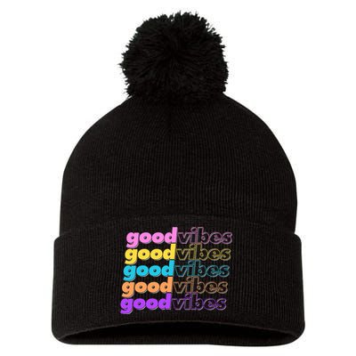 Retro Good Vibes Pom Pom 12in Knit Beanie
