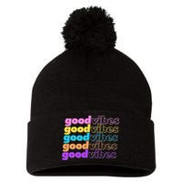 Retro Good Vibes Pom Pom 12in Knit Beanie