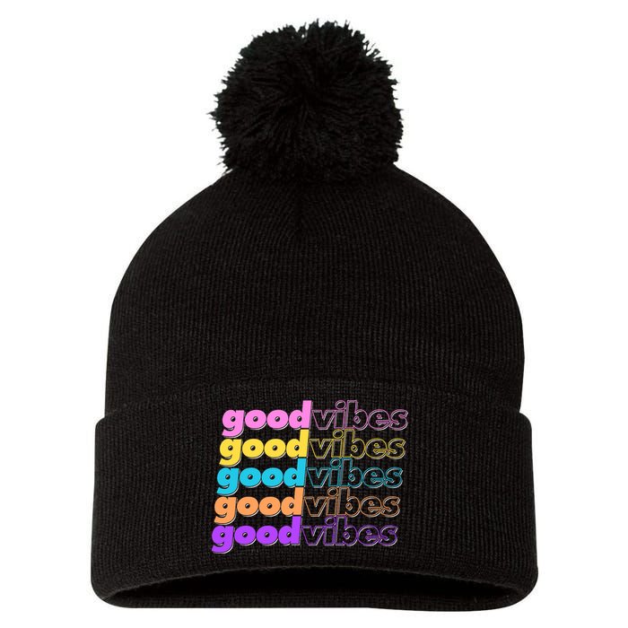 Retro Good Vibes Pom Pom 12in Knit Beanie