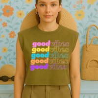 Retro Good Vibes Garment-Dyed Women's Muscle Tee