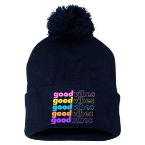 Retro Good Vibes Pom Pom 12in Knit Beanie