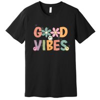 Retro Good Vibes Groovy Smiley Face Premium T-Shirt