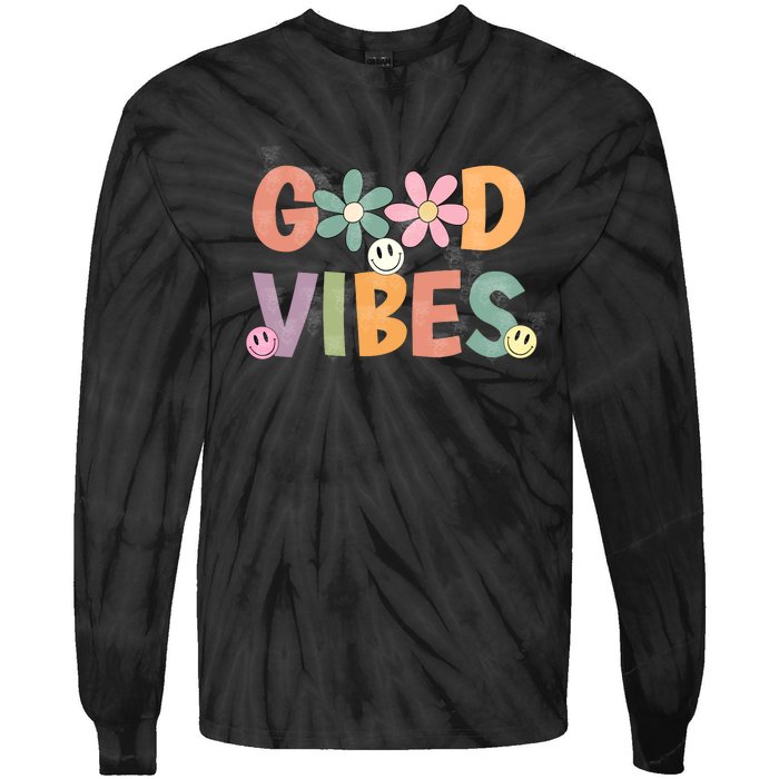 Retro Good Vibes Groovy Smiley Face Tie-Dye Long Sleeve Shirt